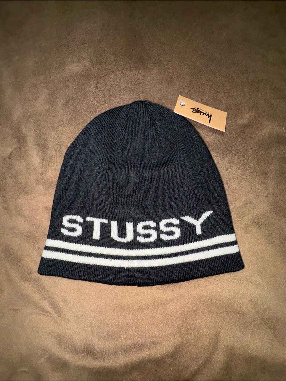 Stüssy Black & White Logo Knit Beanie / Skull Cap – One Size